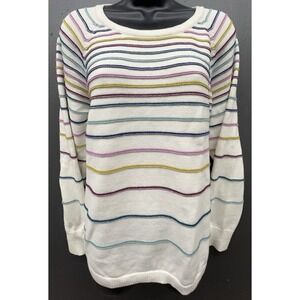 Talbots Sweater XL White Multicolor Striped Cotton Preppy Cottage Cozy Spring‎